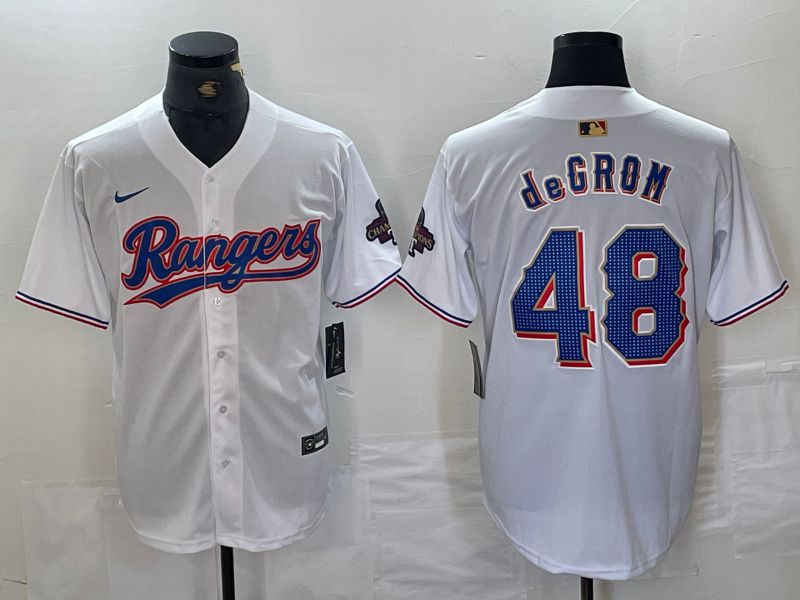 Men Texas Rangers 48 Degrom White Champion Game Nike 2024 MLB Jersey style 1